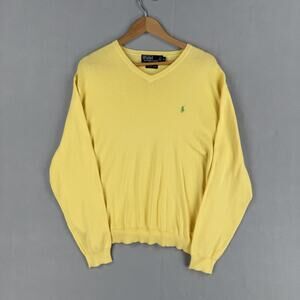 Polo Ralph Lauren Sweater Mens XL Yellow Pima Cotton V Neck Pullover Pony Logo